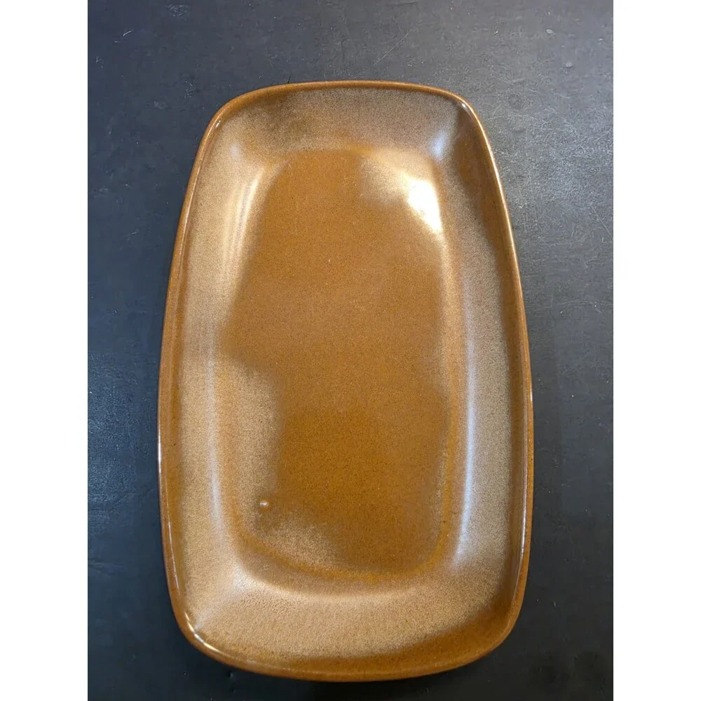 ​Vintage Frankoma Pottery Brown Satin 5PS Rectangular Platter Dish 8.5